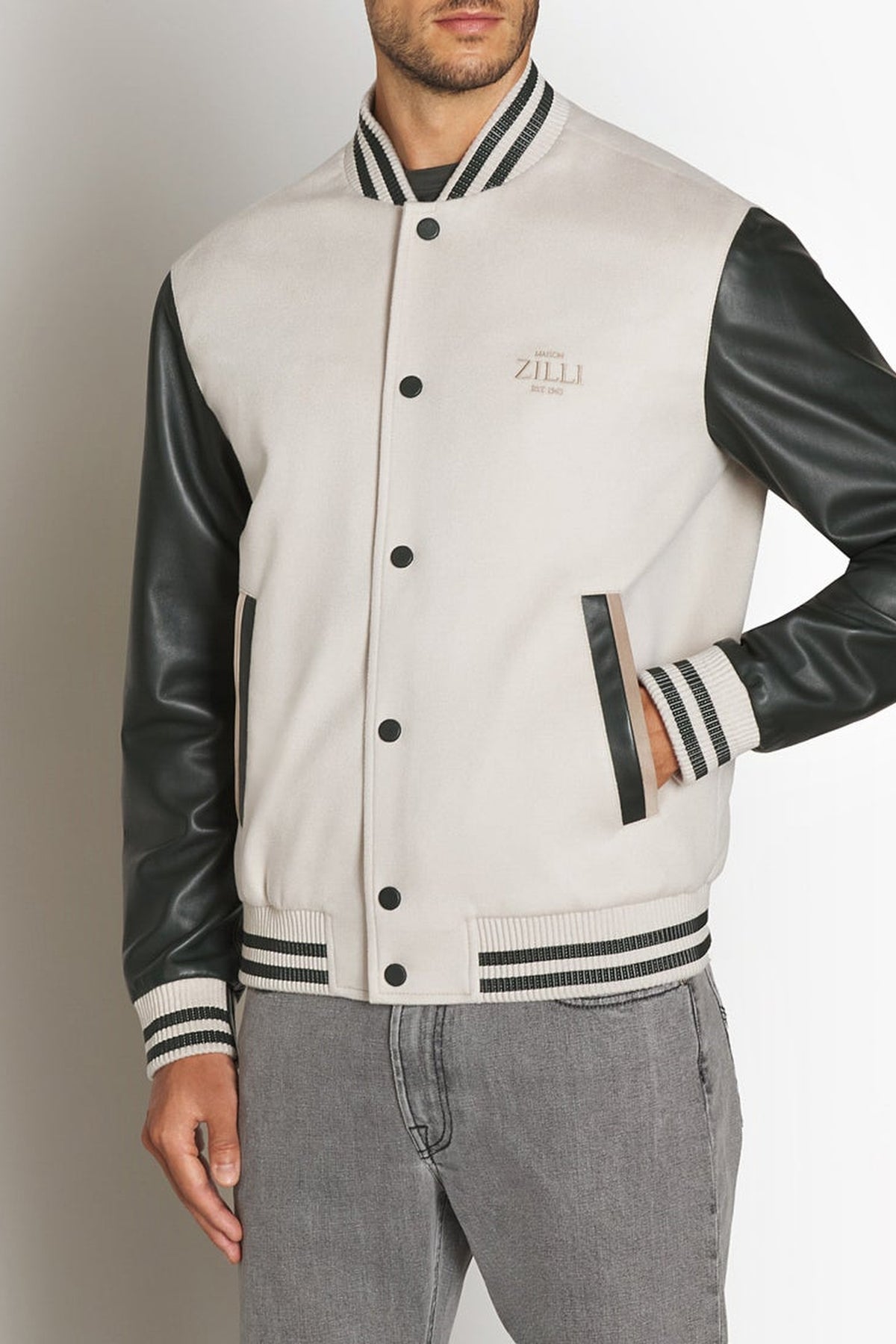Bomber bi-matière à logo - Pale Fawn