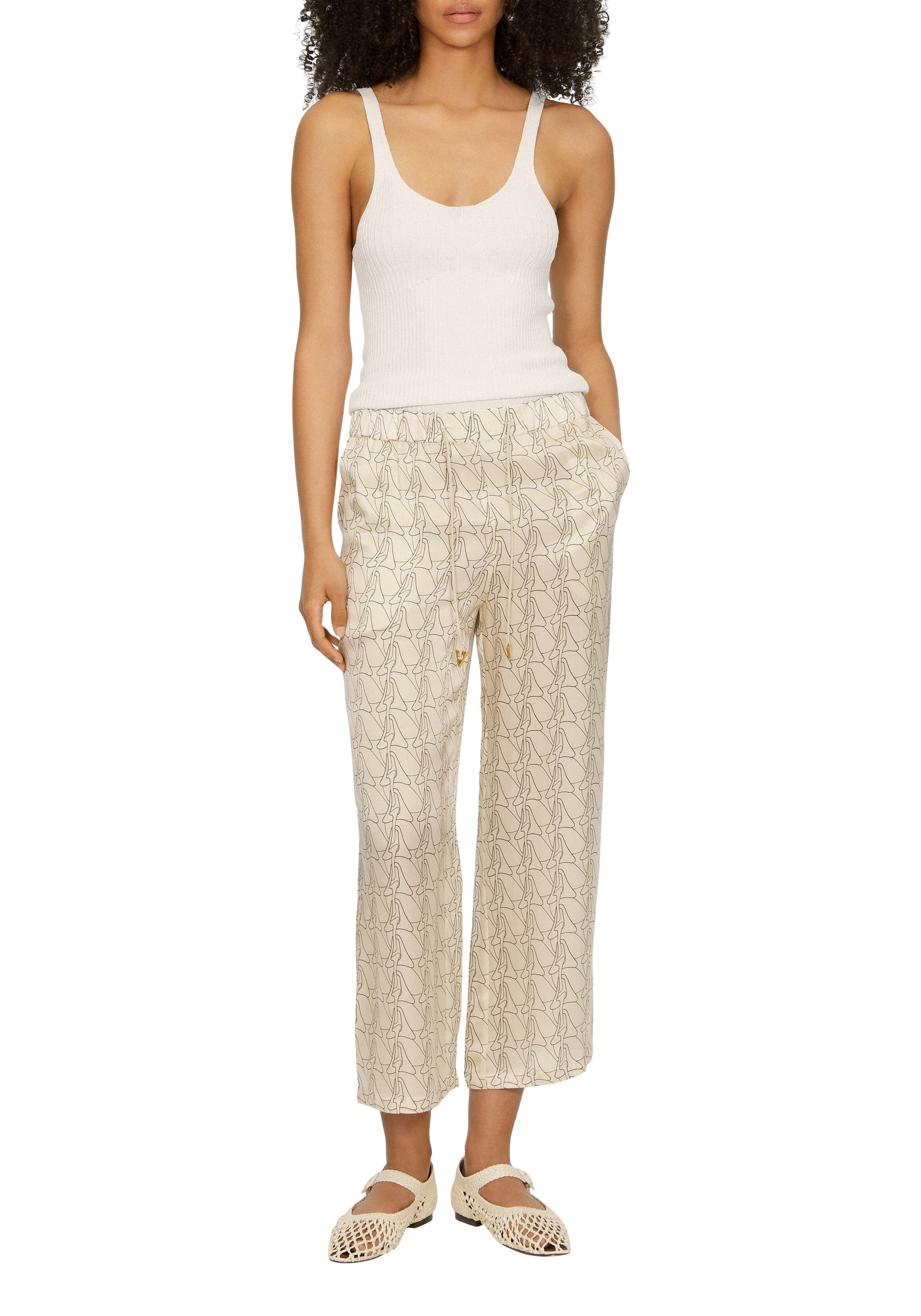 Pantalon Arcade à motif monogramme en soie - Cream