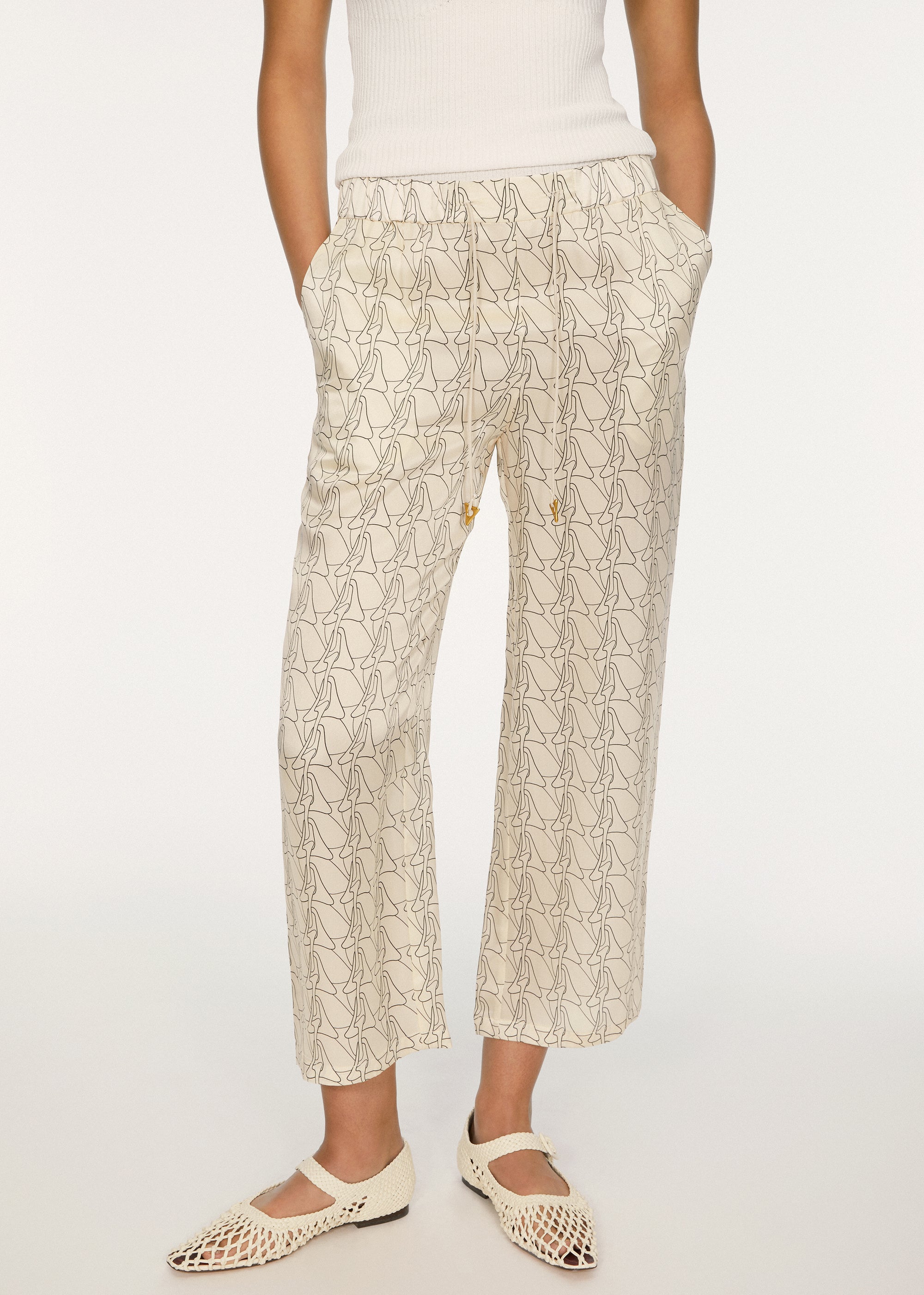Pantalon Arcade à motif monogramme en soie - Cream