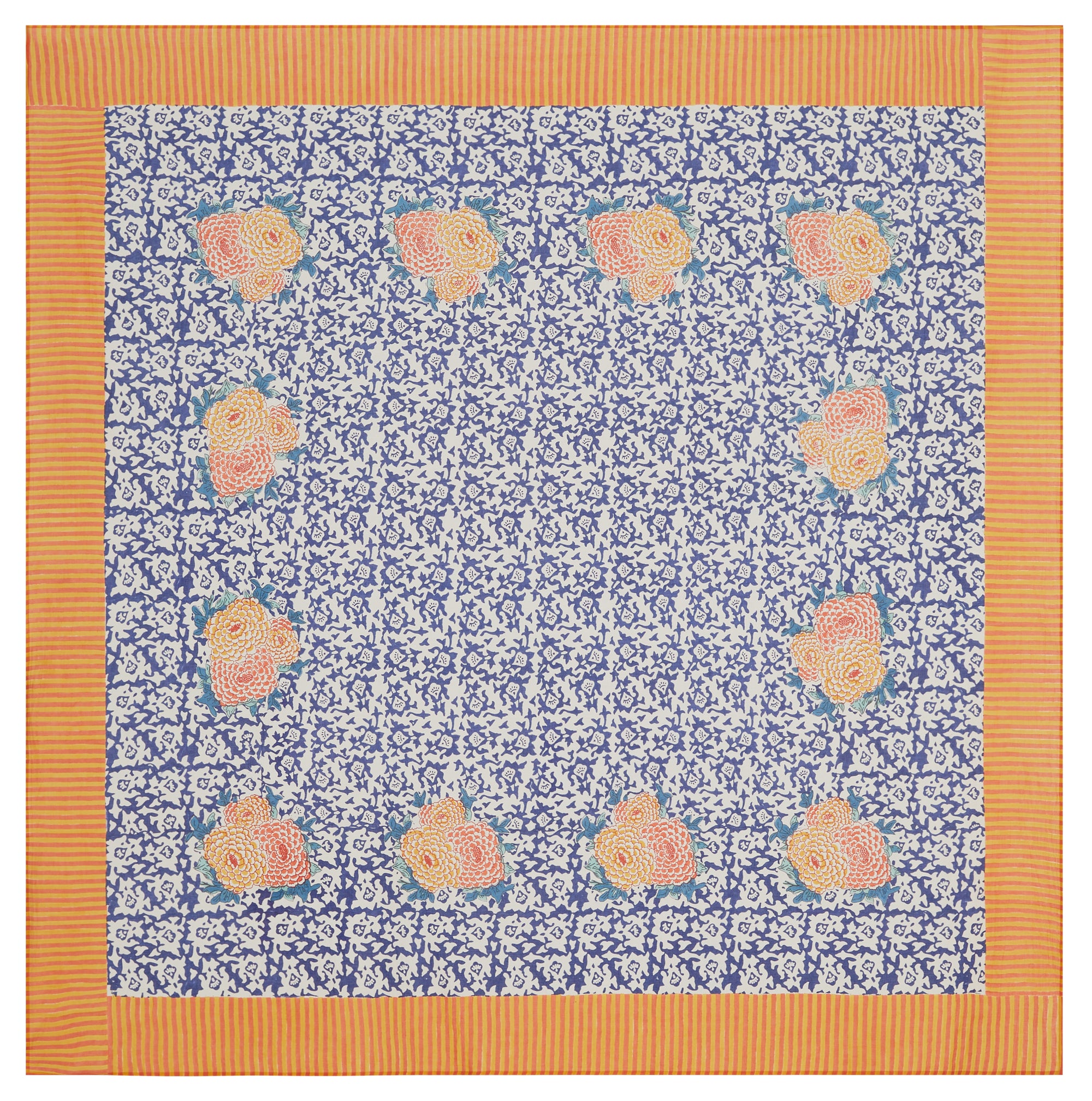 RECO PRIX : 175 // Cotton Muslin Cloth 220X220 Cm Arabesque Corolla Blue