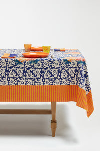Corolla Arabesque cotton tablecloth - Blue