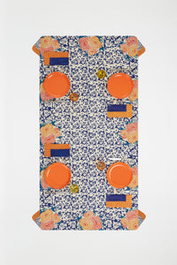 Corolla Arabesque cotton tablecloth - Blue