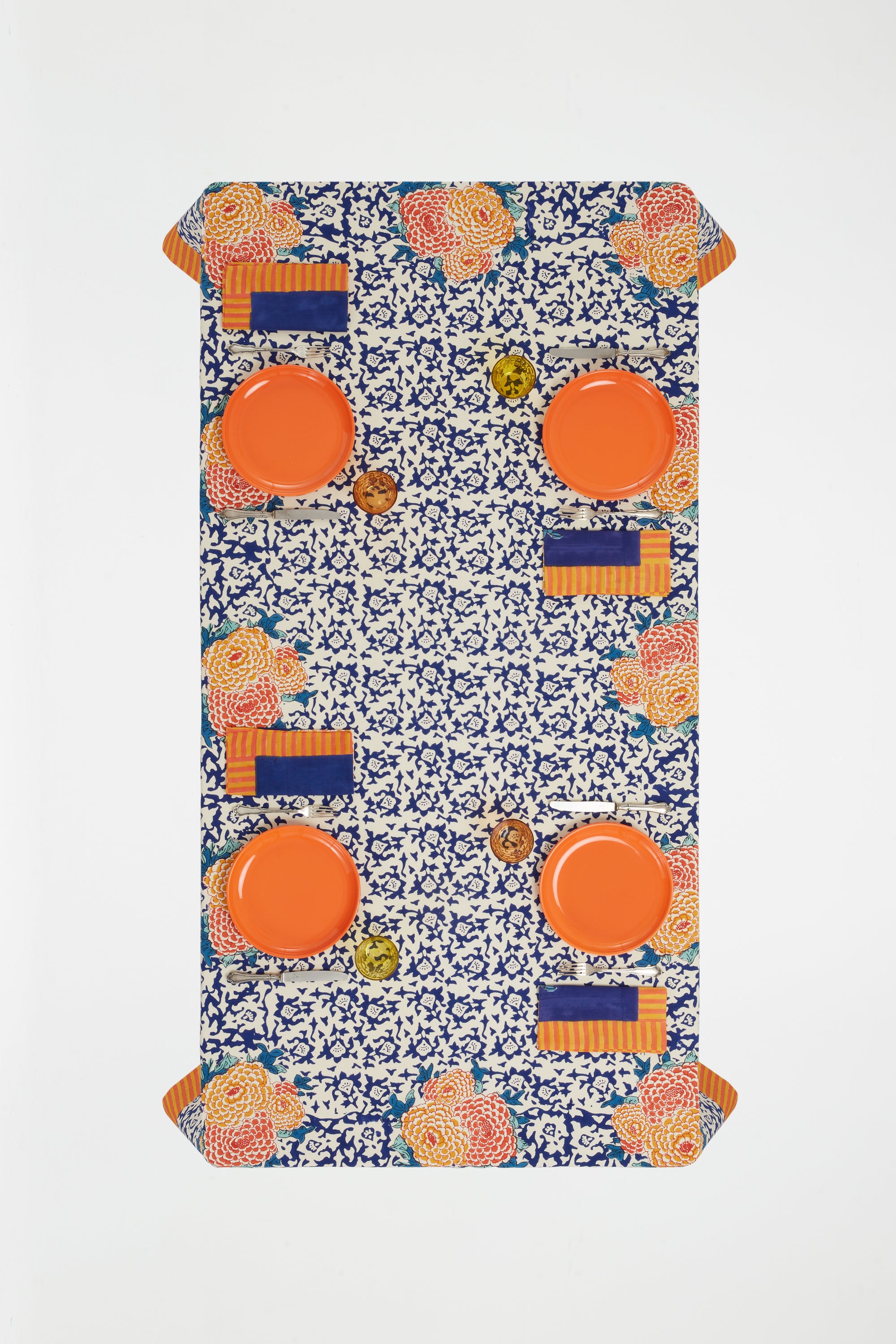 Corolla Arabesque cotton tablecloth - Blue