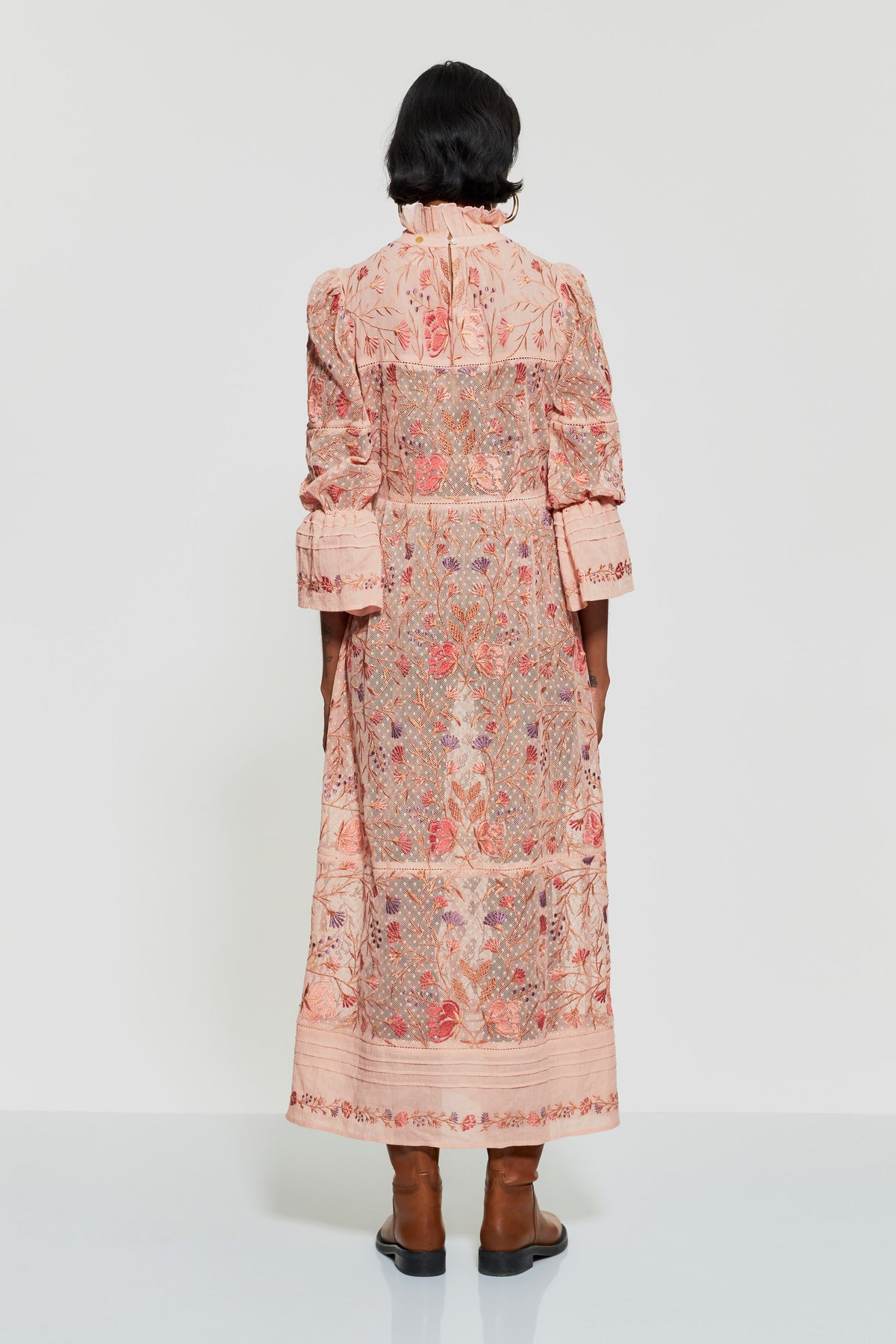 Robe longue brodée Ari - Dusty Pink