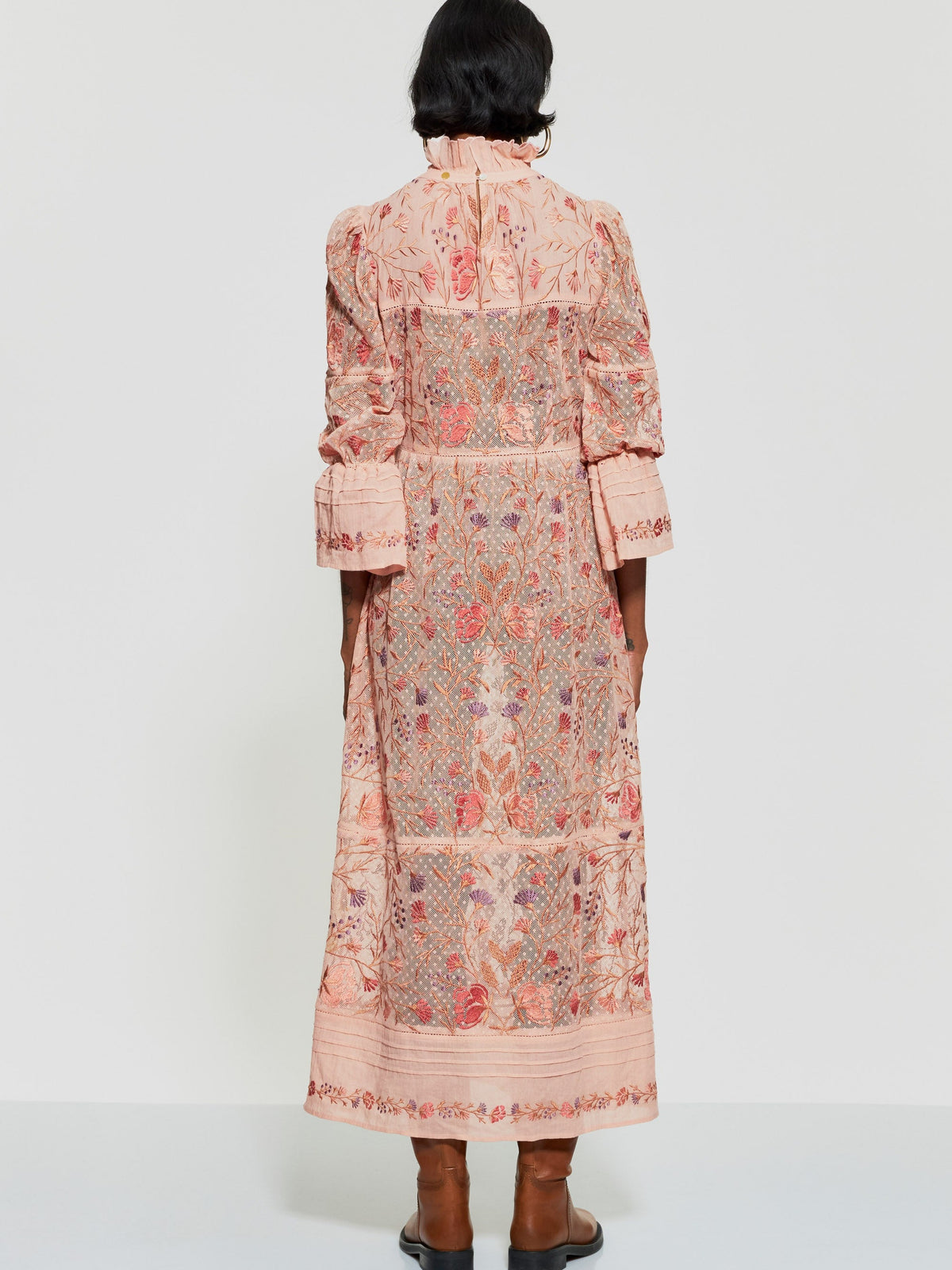 Robe longue brodée Ari - Dusty Pink