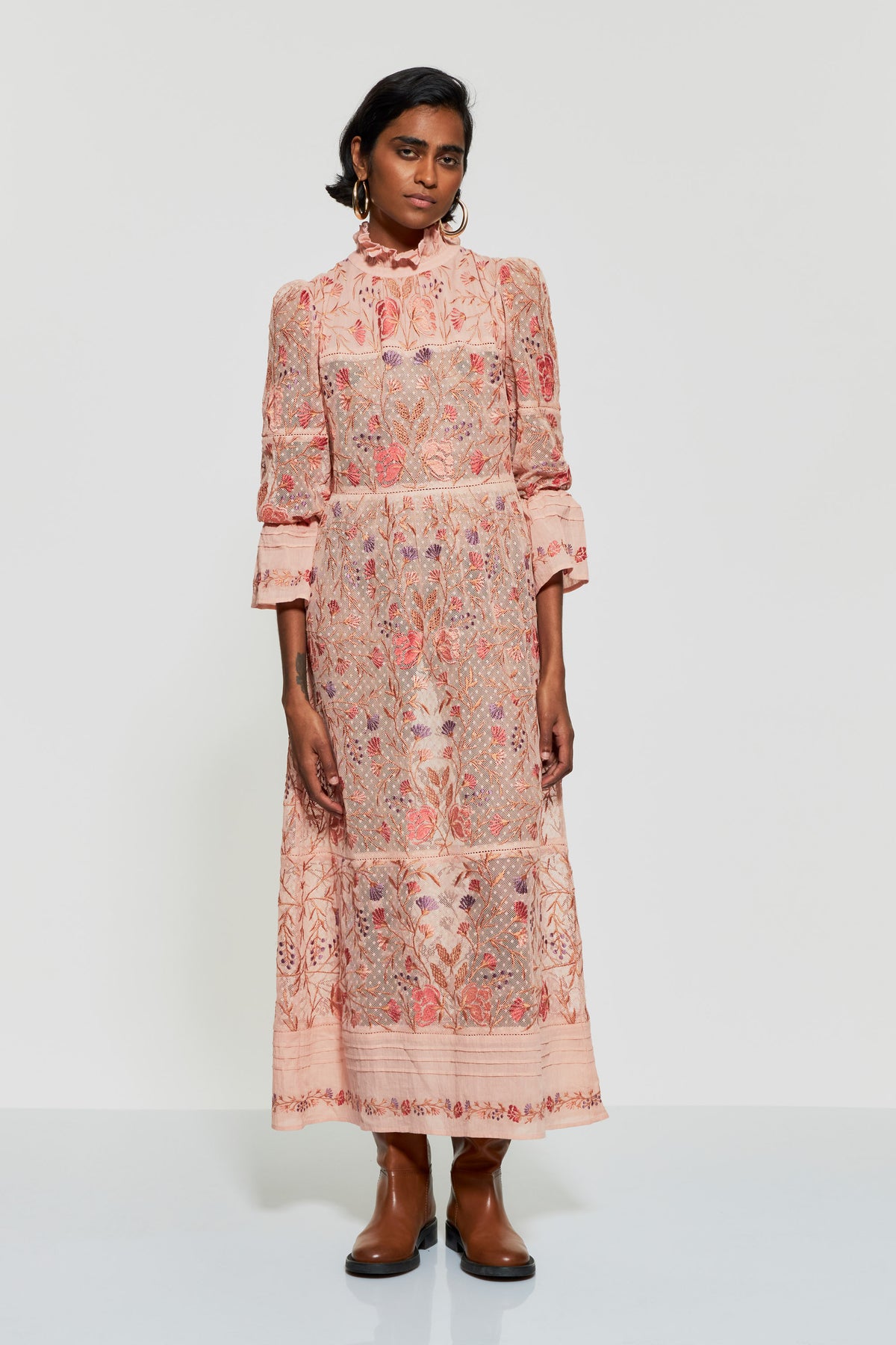 Robe longue brodée Ari - Dusty Pink