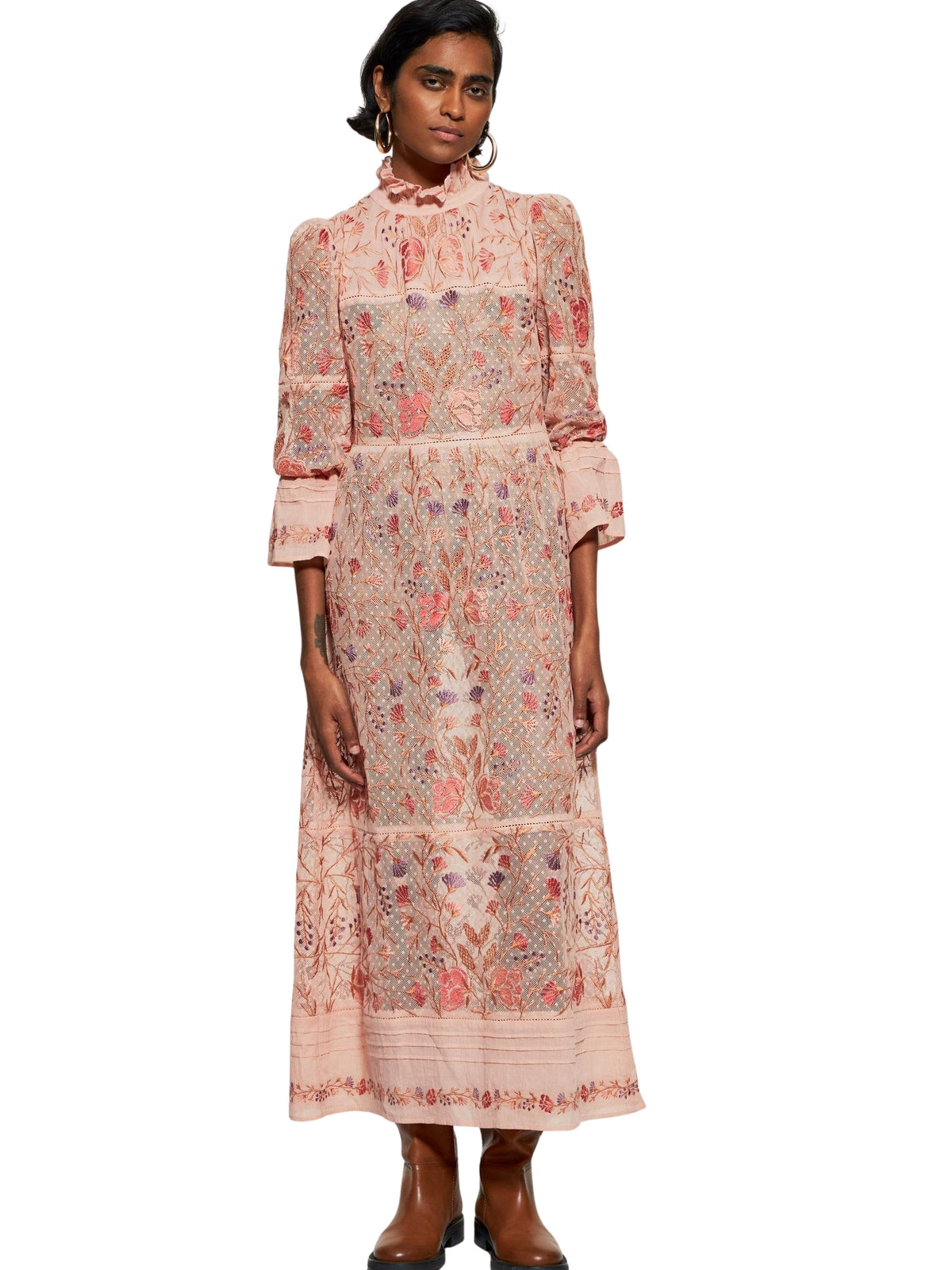 Robe longue brodée Ari - Dusty Pink