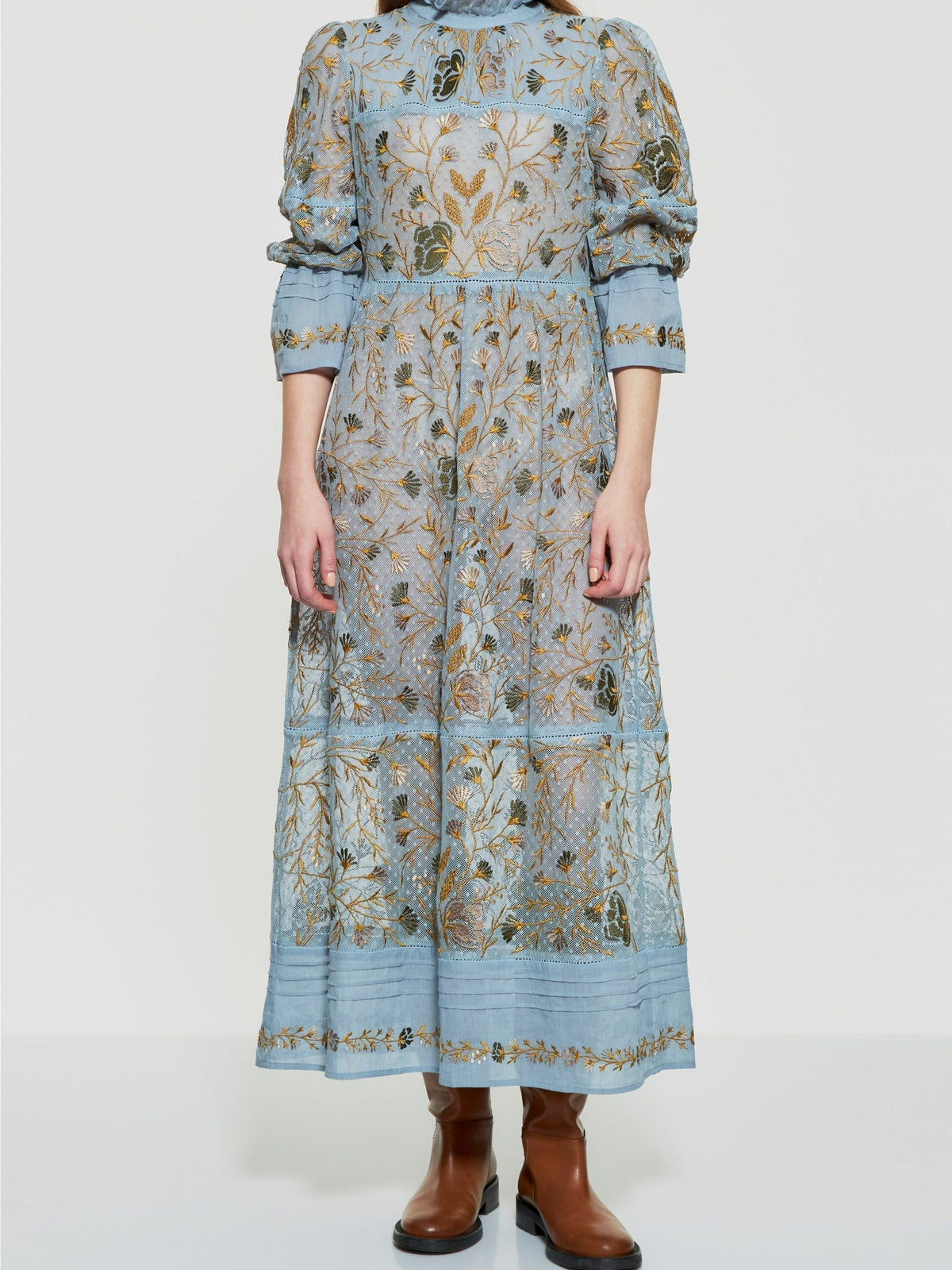 Robe longue brodée Ari - Blue