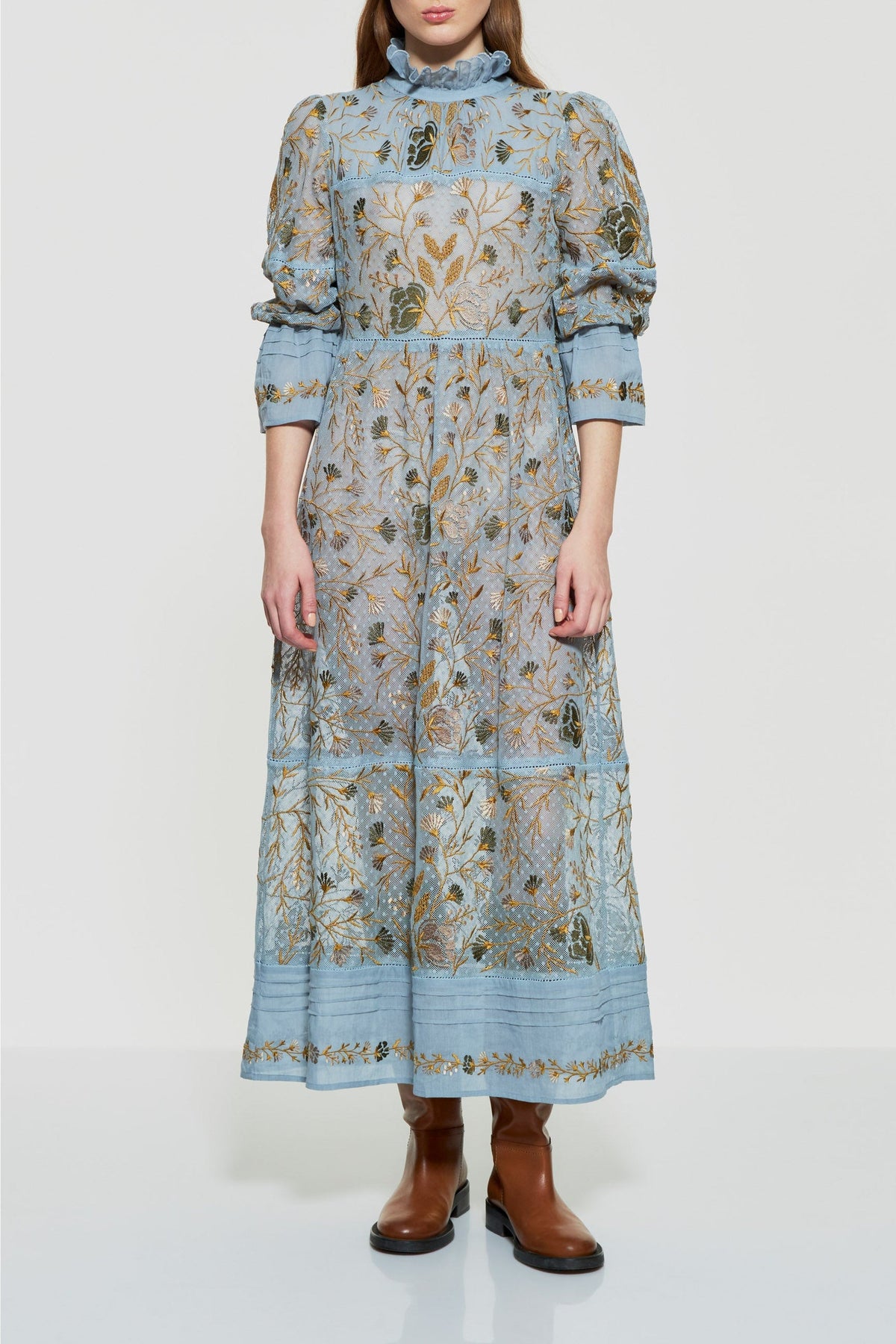 Robe longue brodée Ari - Blue