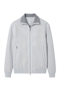 Blouson à zip et col contrasté en cuir - Light Grey & Blue Navy