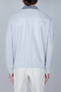Blouson à zip et col contrasté en cuir - Light Grey & Blue Navy