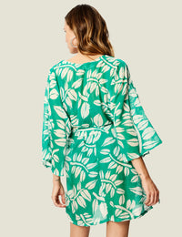 Belted Short Kimono - Leaves