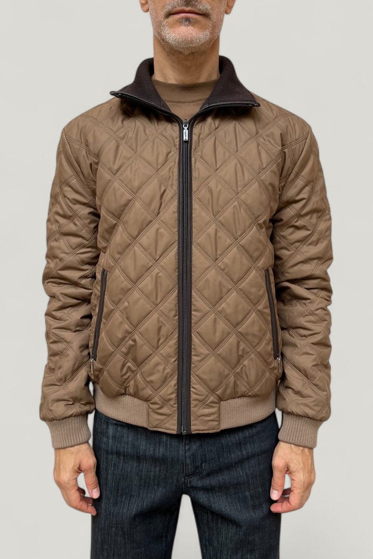 Blouson matelassé réversible en cuir et soie - Chocolate & Cappuccino