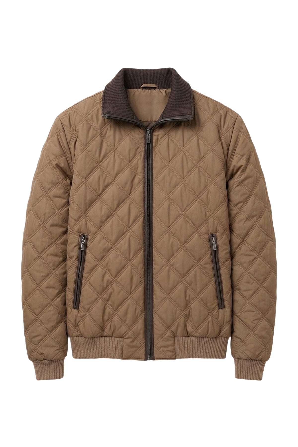 Blouson matelassé réversible en cuir et soie - Chocolate & Cappuccino