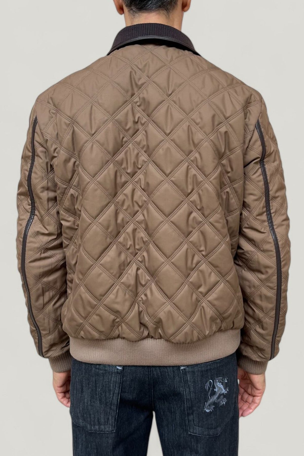 Blouson matelassé réversible en cuir et soie - Chocolate & Cappuccino