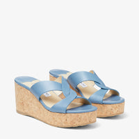 Mules Atia compensées 75 en cuir - Butterfly Blue