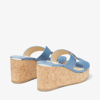 Mules Atia compensées 75 en cuir - Butterfly Blue