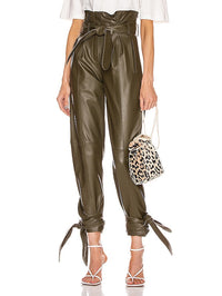 Pantalon en cuir à nœuds - Cognac