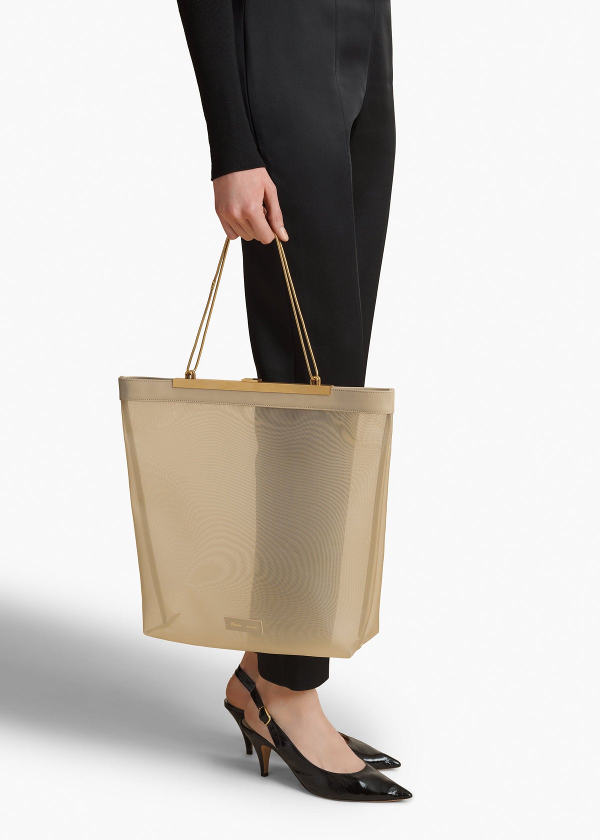 Beige Augusta Chain Tote In Beige Mesh - Beige