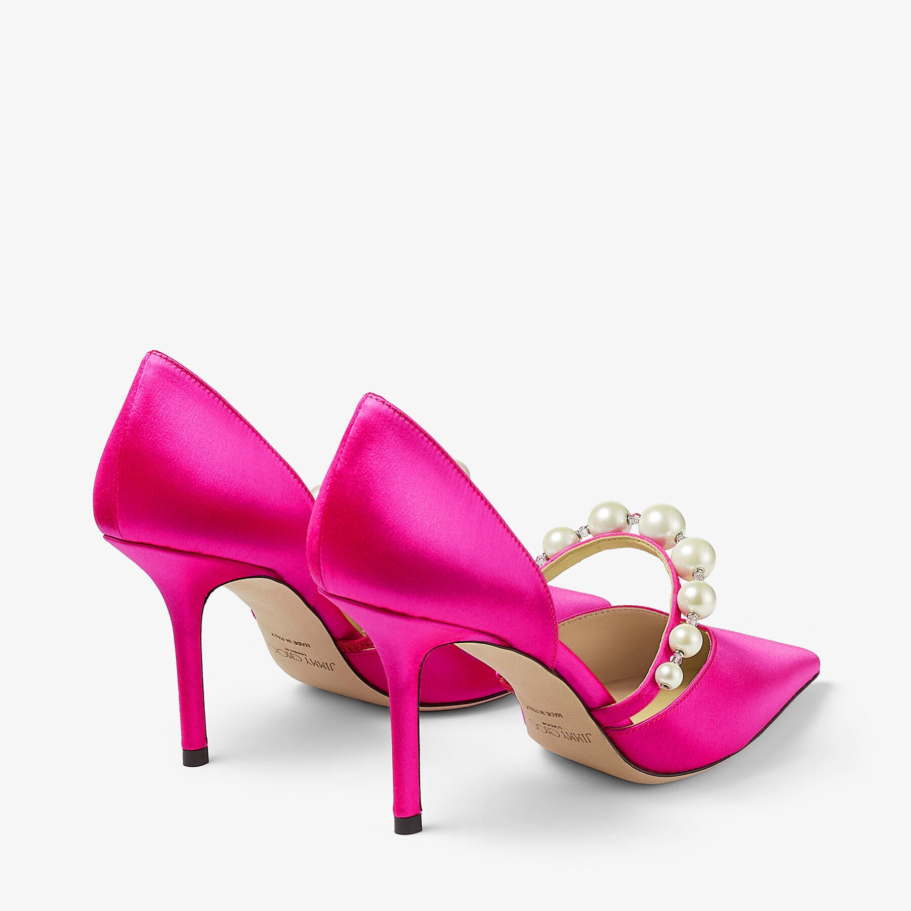 Escarpins Aurelie pointus à perles 85 en satin - Fuchsia & White