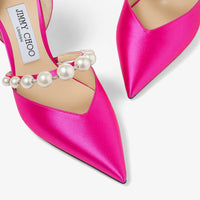 Escarpins Aurelie pointus à perles 85 en satin - Fuchsia & White