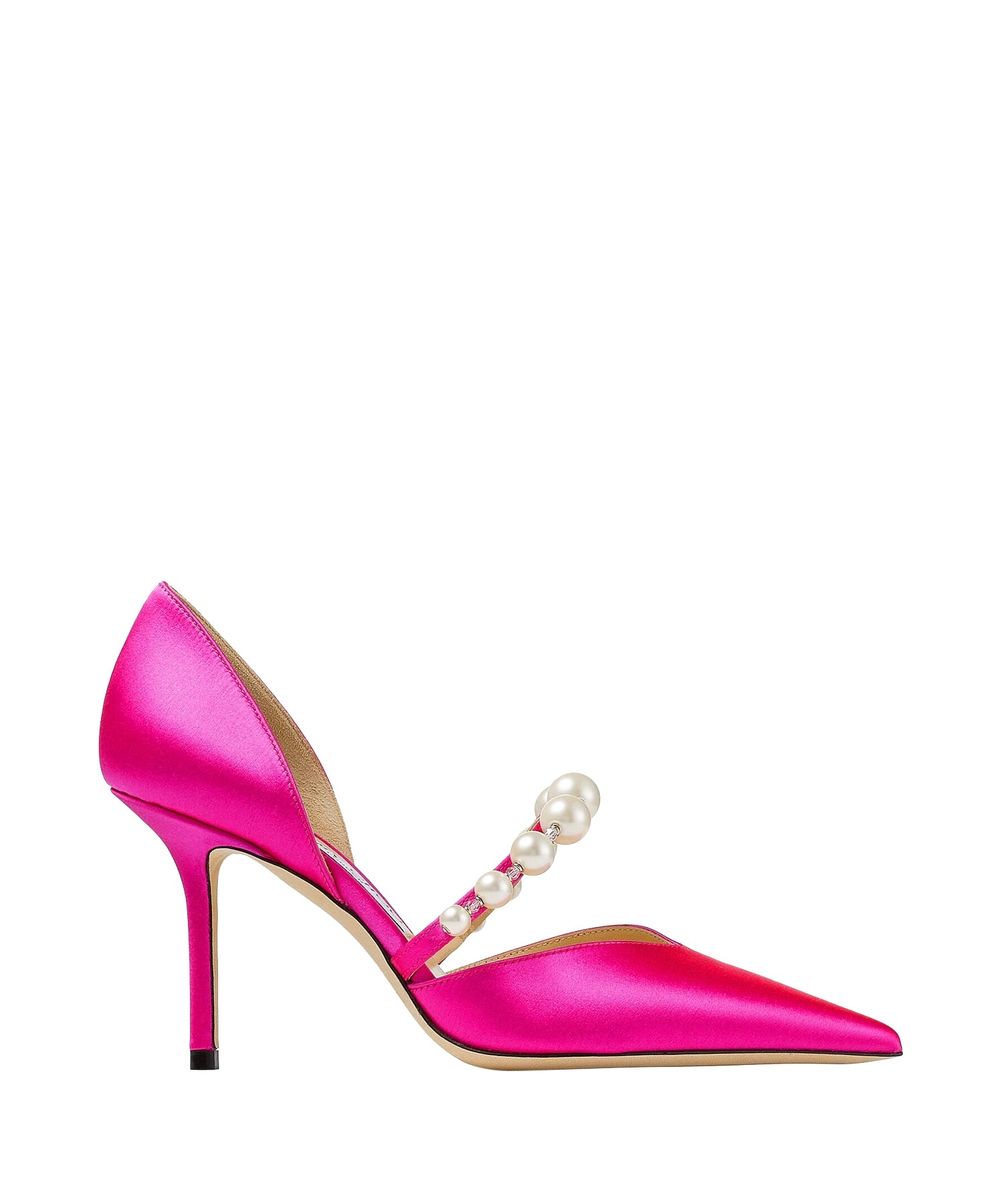 Escarpins Aurelie pointus à perles 85 en satin - Fuchsia & White