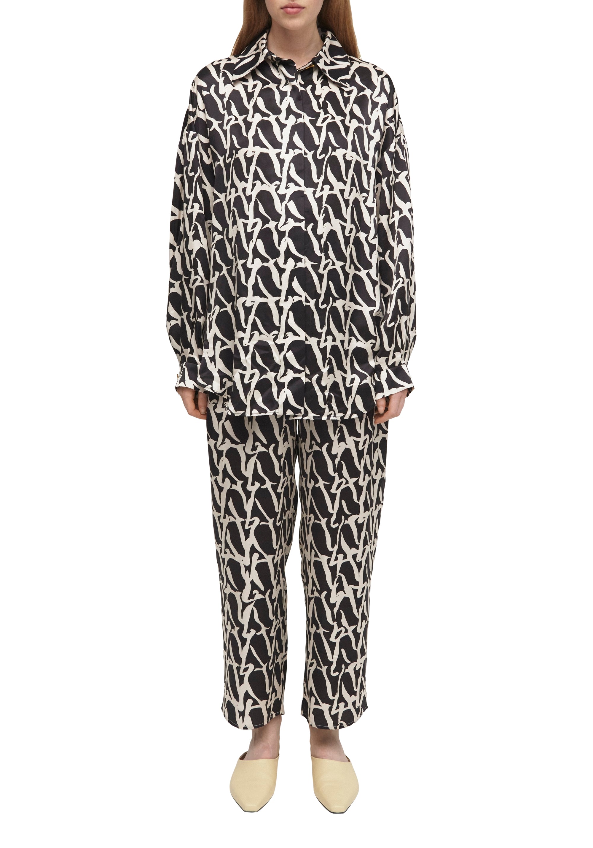 Pantalon Aurella monogramme en soie mélangée - Oreo