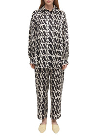 Aurella monogrammed silk blend trousers - Oreo