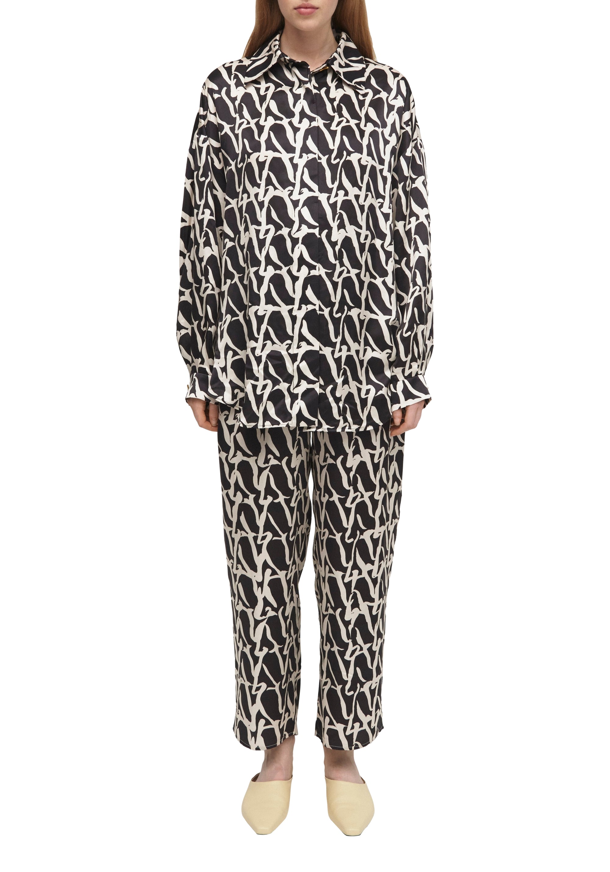 Aurella monogrammed silk blend trousers - Oreo