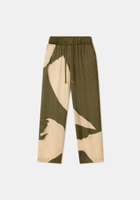 Pantalon Aurora fluide en soie mélangée - Olive Mono