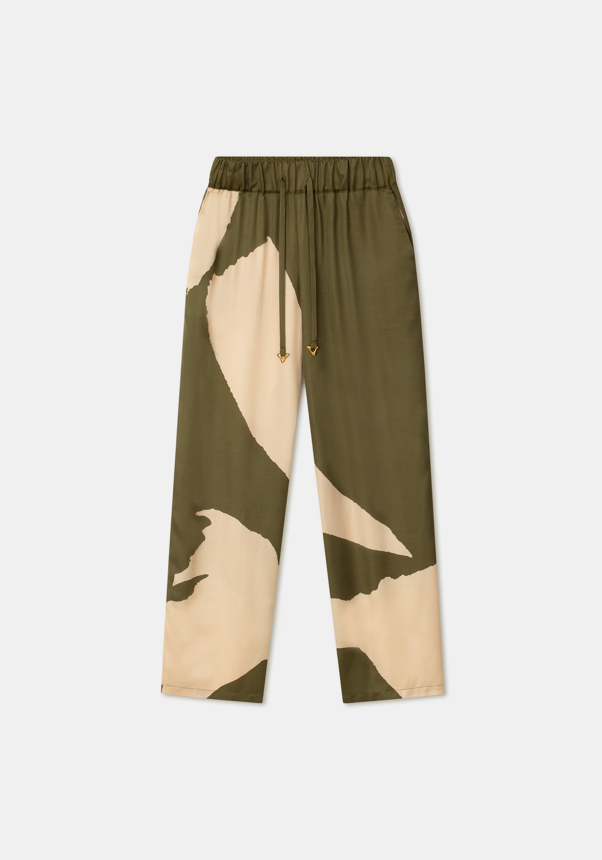 Pantalon Aurora fluide en soie mélangée - Olive Mono