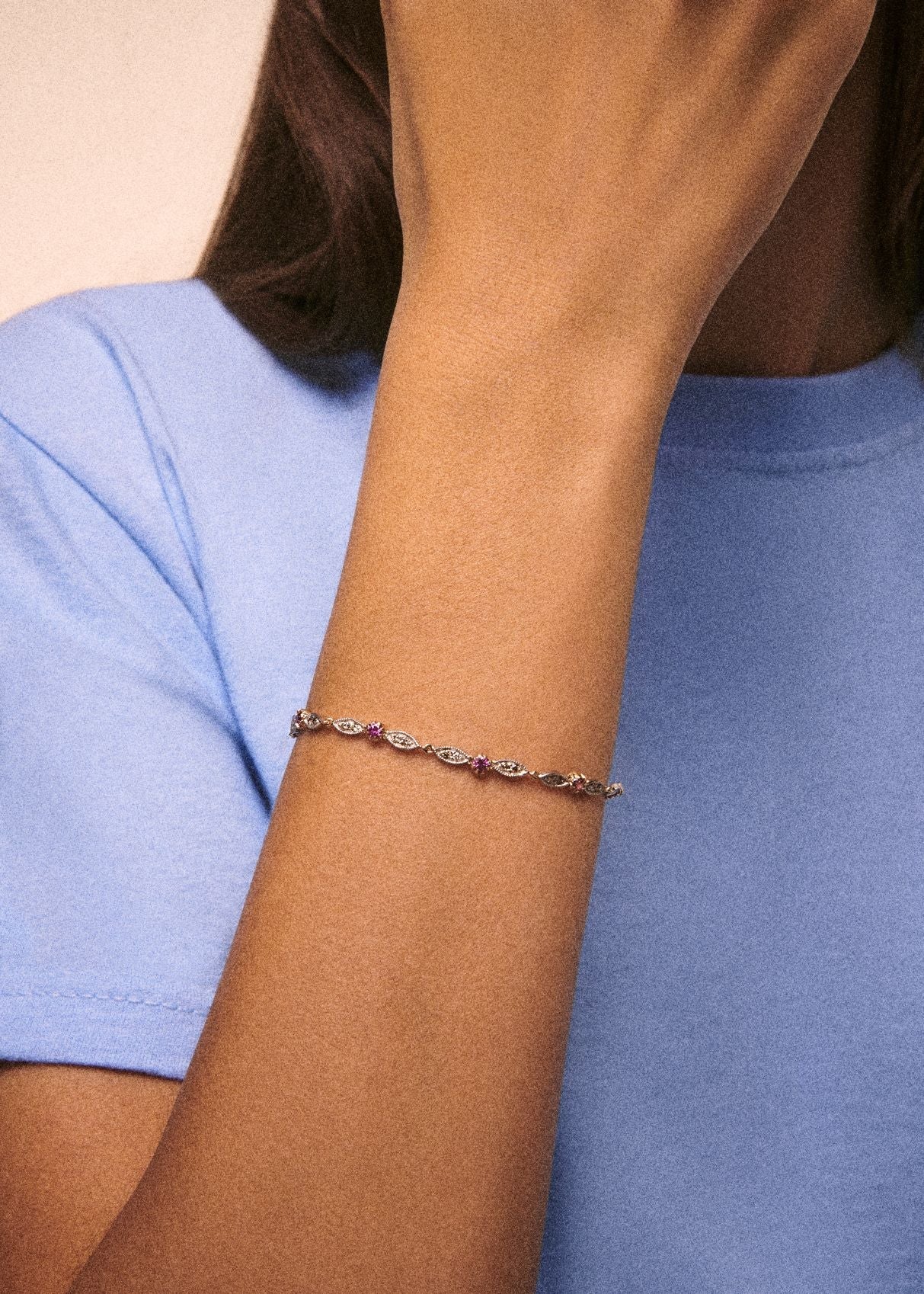 Ava bracelet in yellow gold and silver set with diamonds - Pink Sapphire
