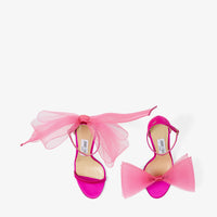 Sandales Aveline à nœuds oversize 100 en résille - Fuchsia & Fuchsia