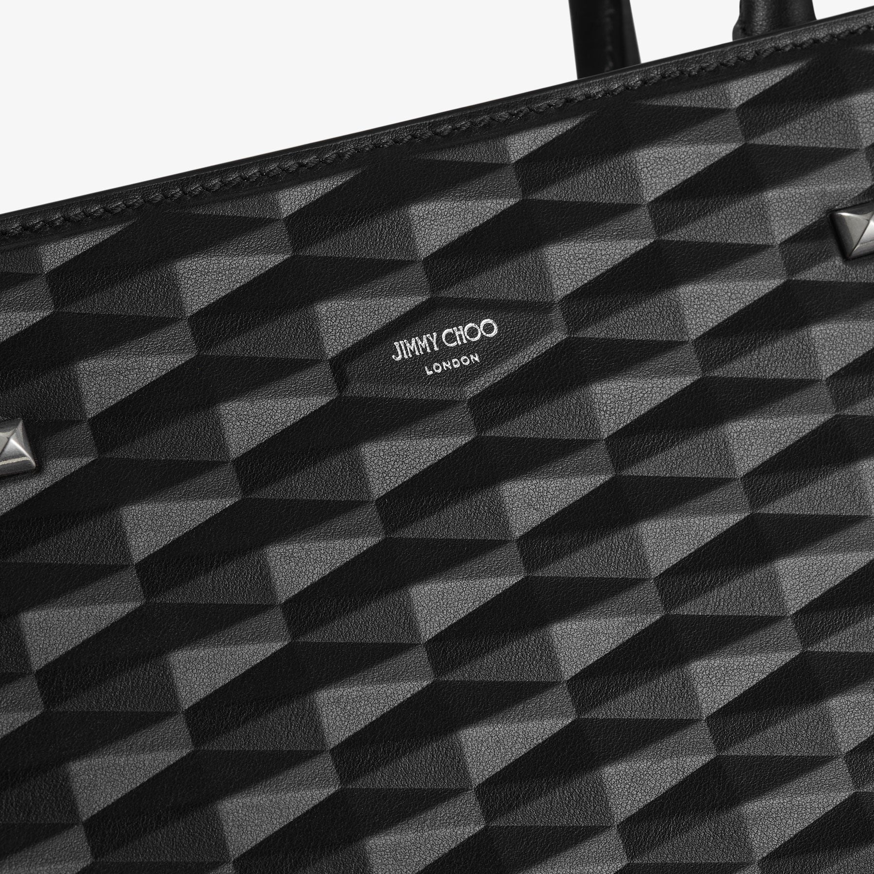Avenue tote bag in leather with 3D printed pattern - Black & Antique Silver