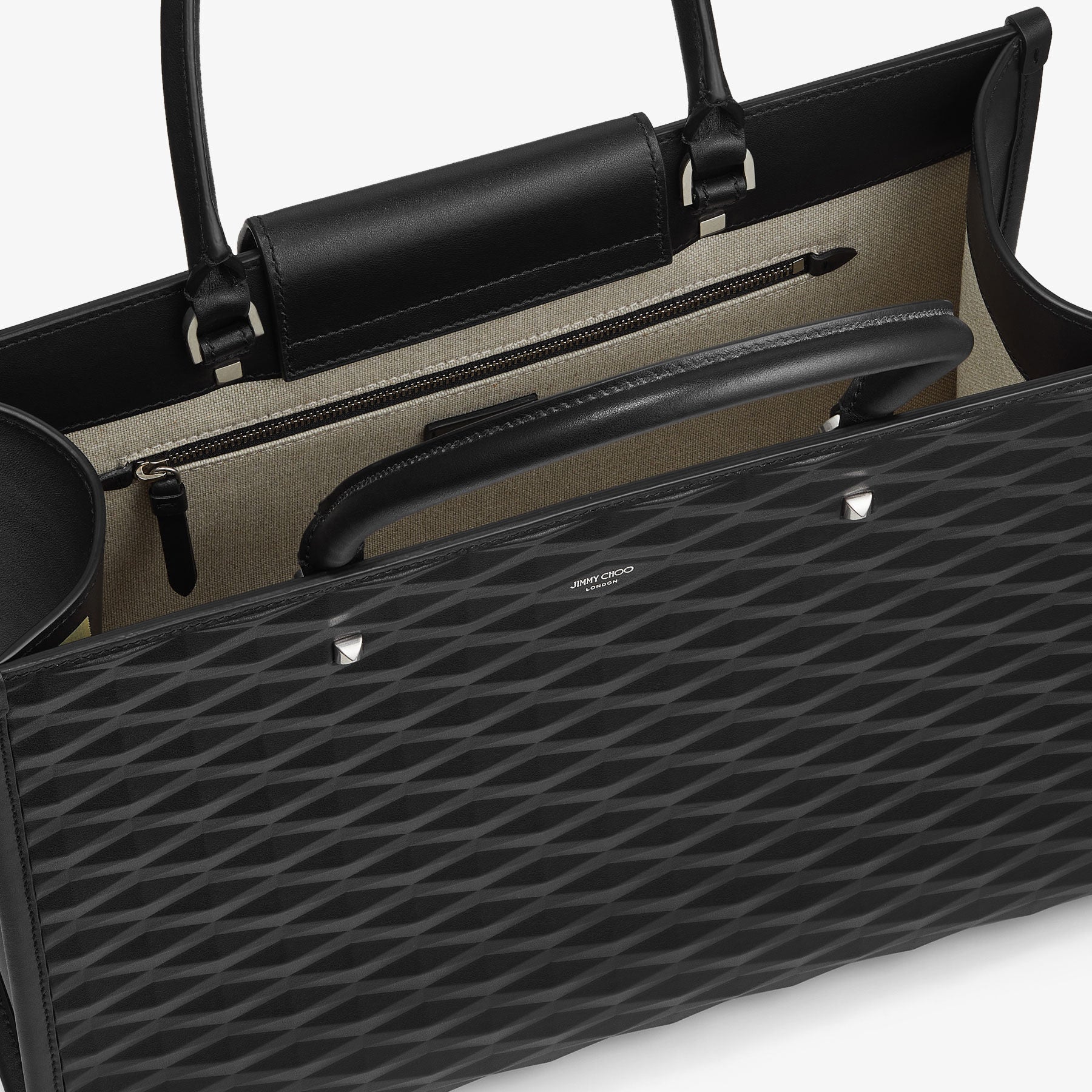 Avenue tote bag in leather with 3D printed pattern - Black & Antique Silver