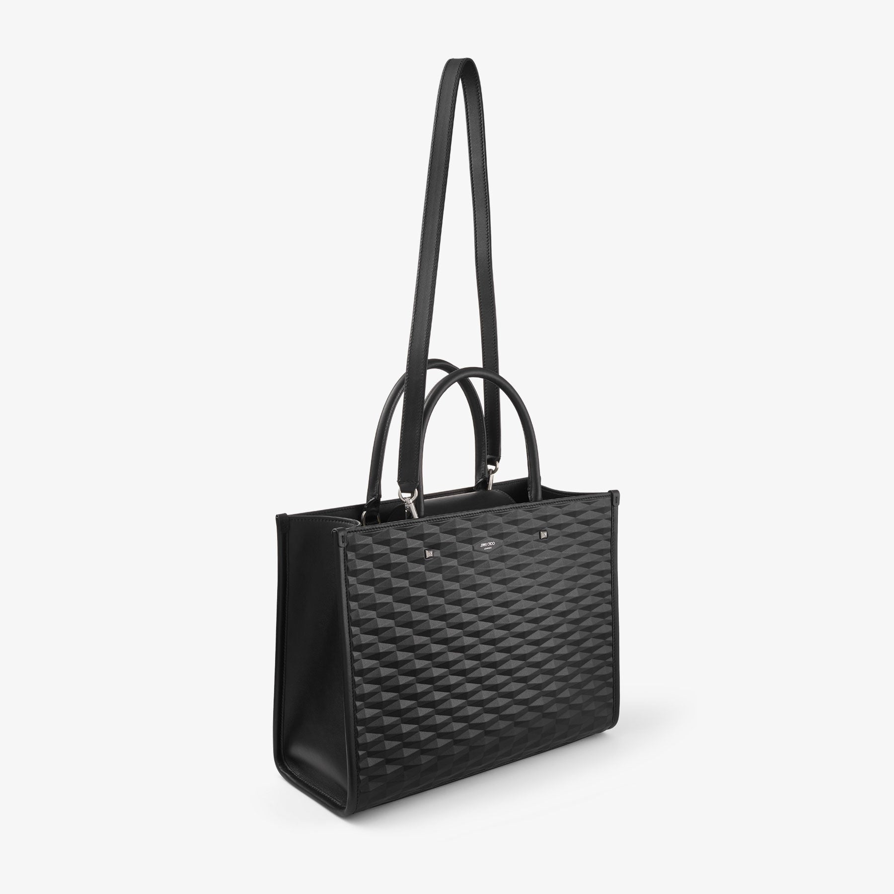 Avenue tote bag in leather with 3D printed pattern - Black & Antique Silver