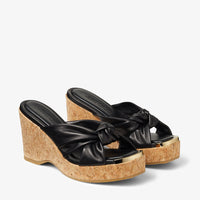 Mules compensées Avenue 11 en cuir - Noir
