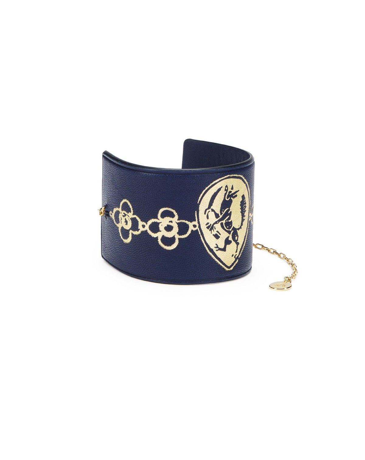 Bracelet large en cuir - Bleu marine