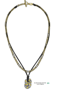 Pendentif melodie strass cuir - Or & cristal