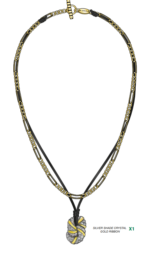 Pendentif melodie strass cuir - Or & cristal