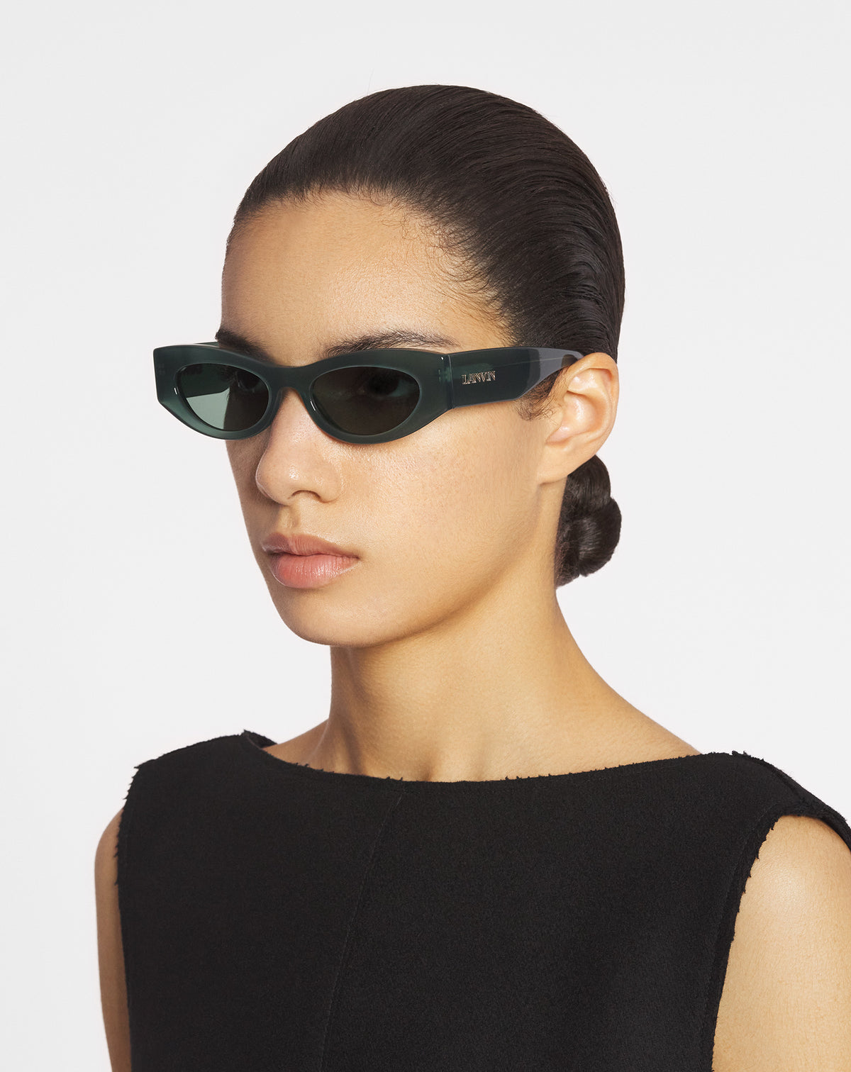 Lunettes cateye logo allongees - Jade fonce