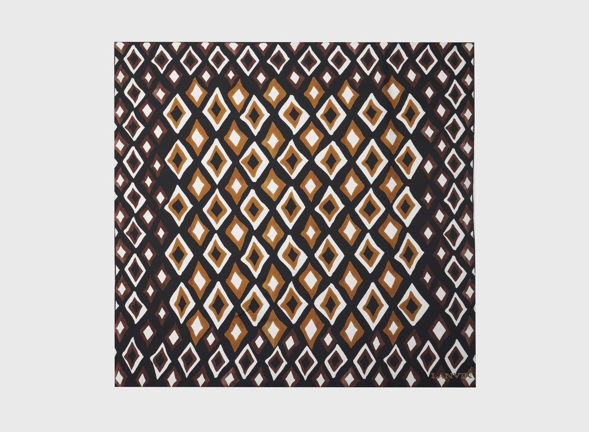 Foulard losange soie 90x90 - Marron