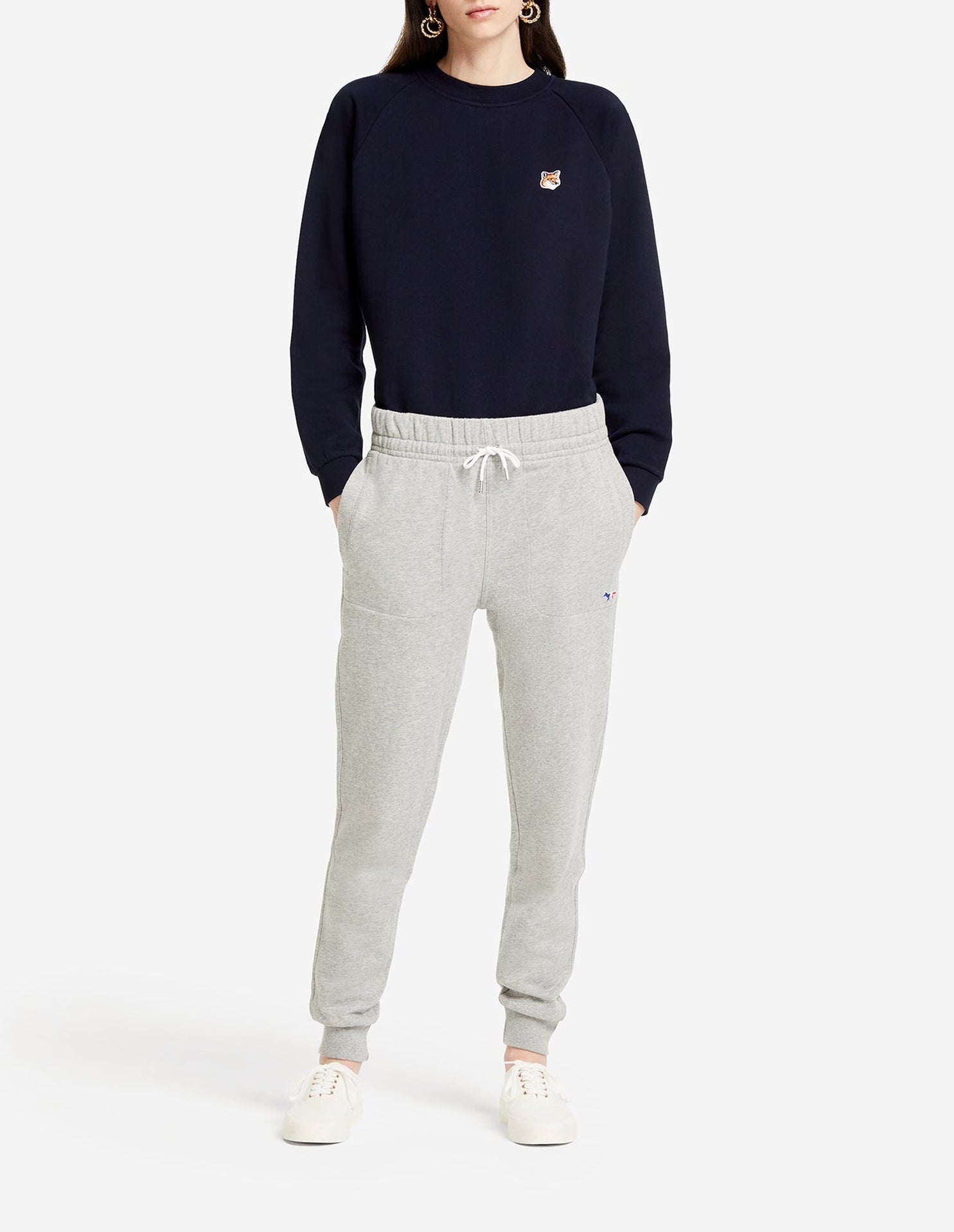 Sweatshirt à col rond ajusté avec écusson - Navy