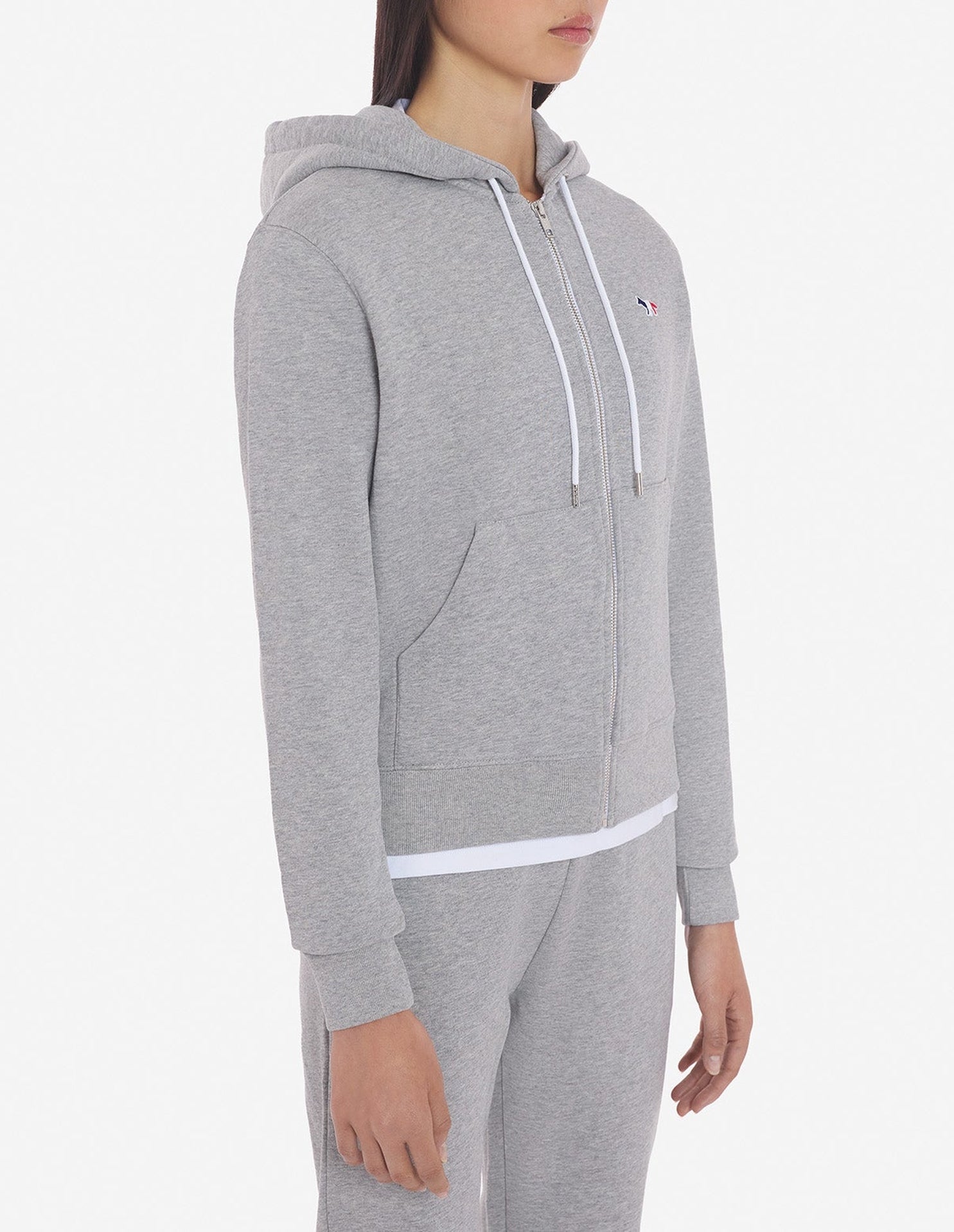 Sweat à capuche zippé avec écusson - Grey Melange