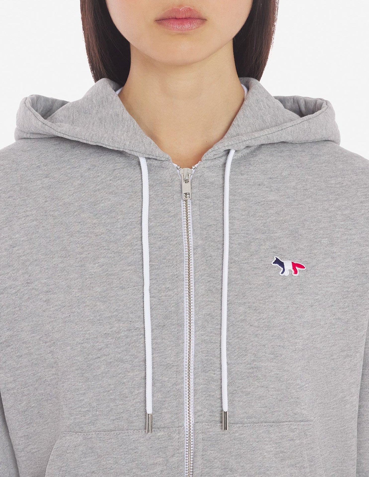 Sweat à capuche zippé avec écusson - Grey Melange