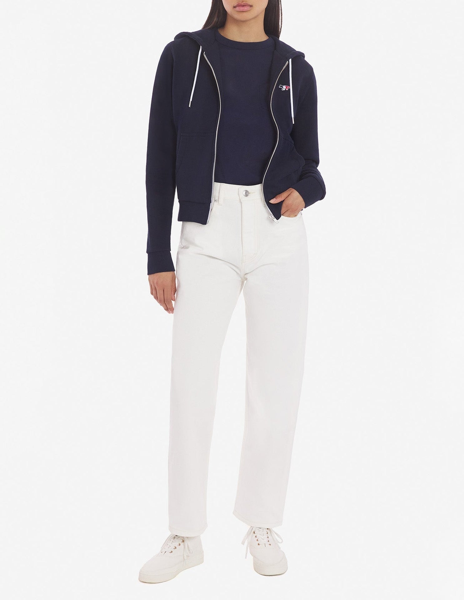 Sweat à capuche zippé avec écusson - Navy