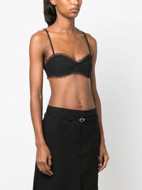 Brassière volantée à fines bretelles en coton - Black