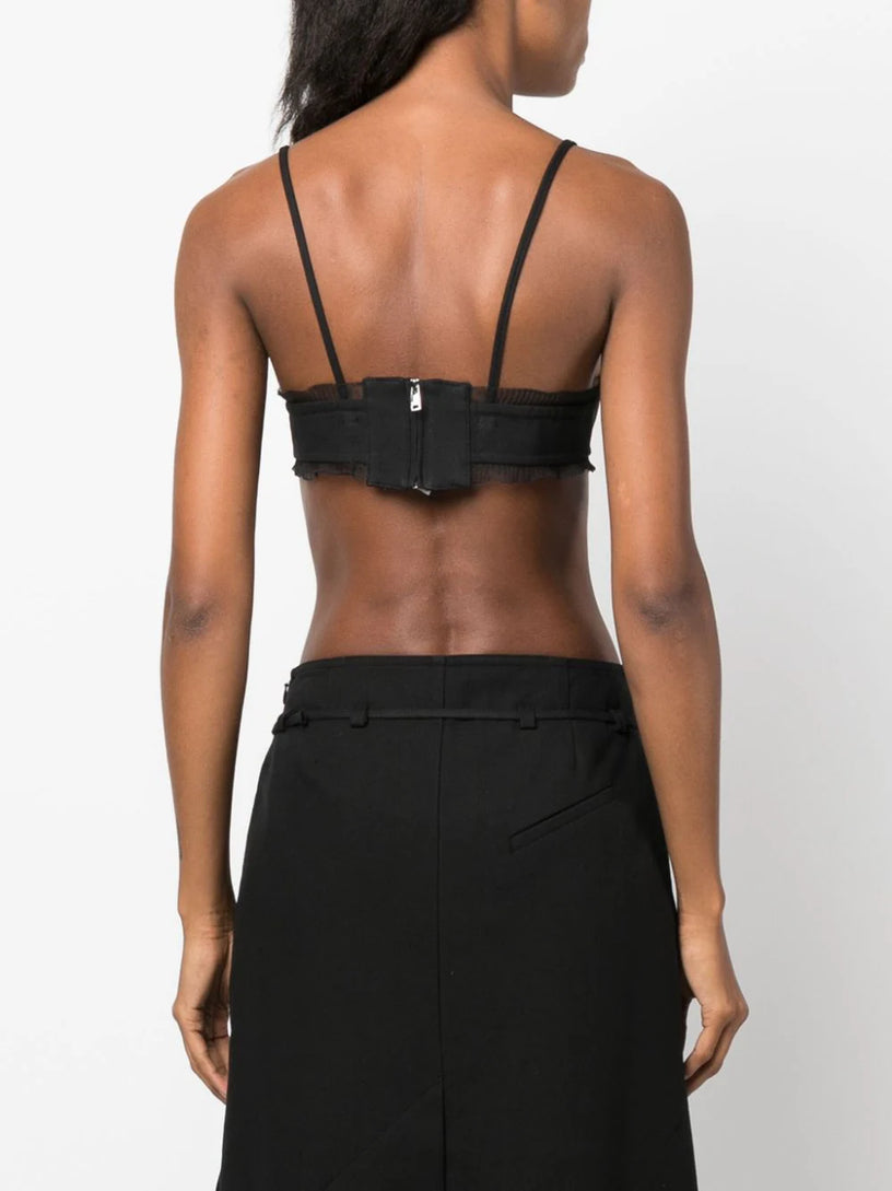 Brassière volantée à fines bretelles en coton - Black