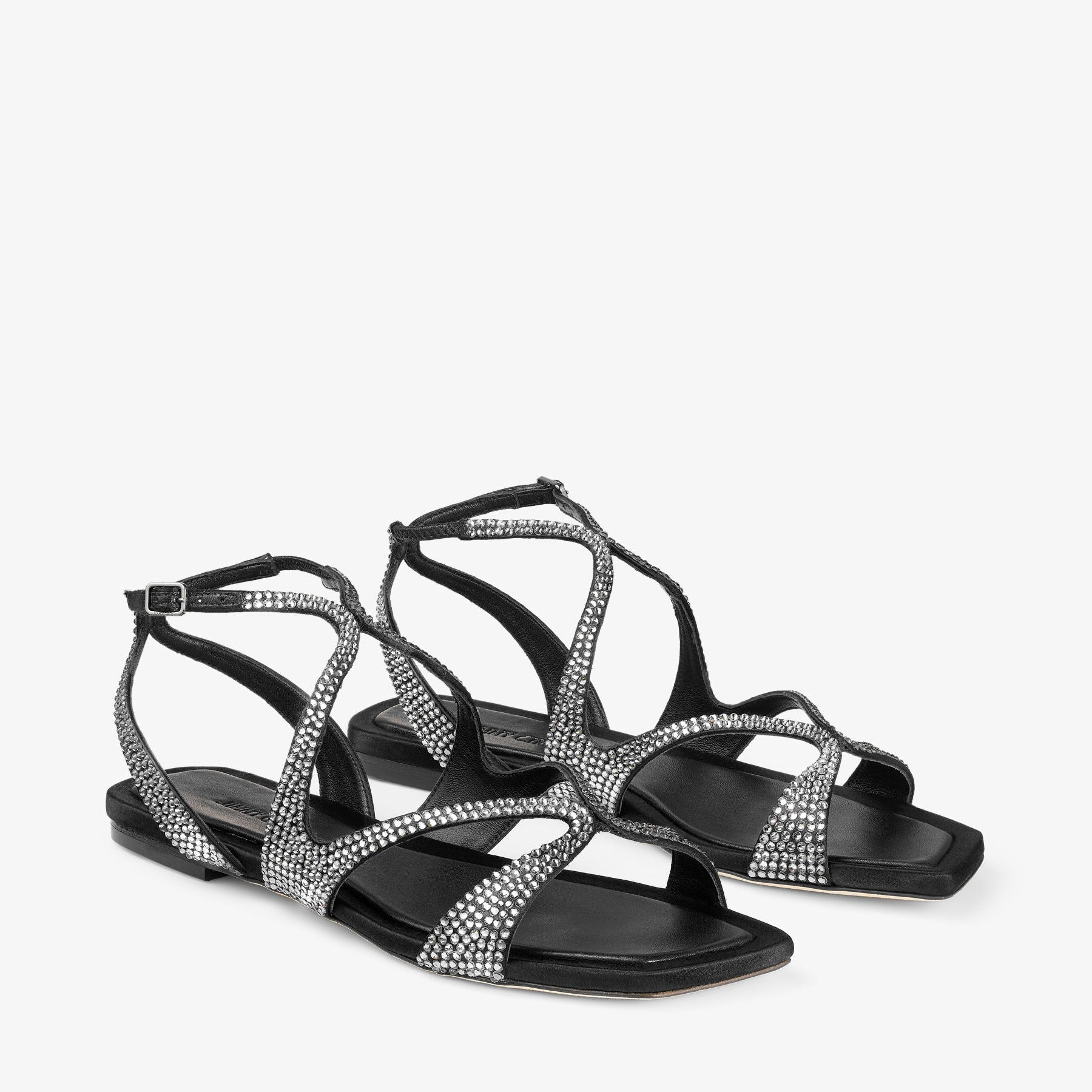 Sandales Ayla plates en satin à cristaux - Black & Smoke