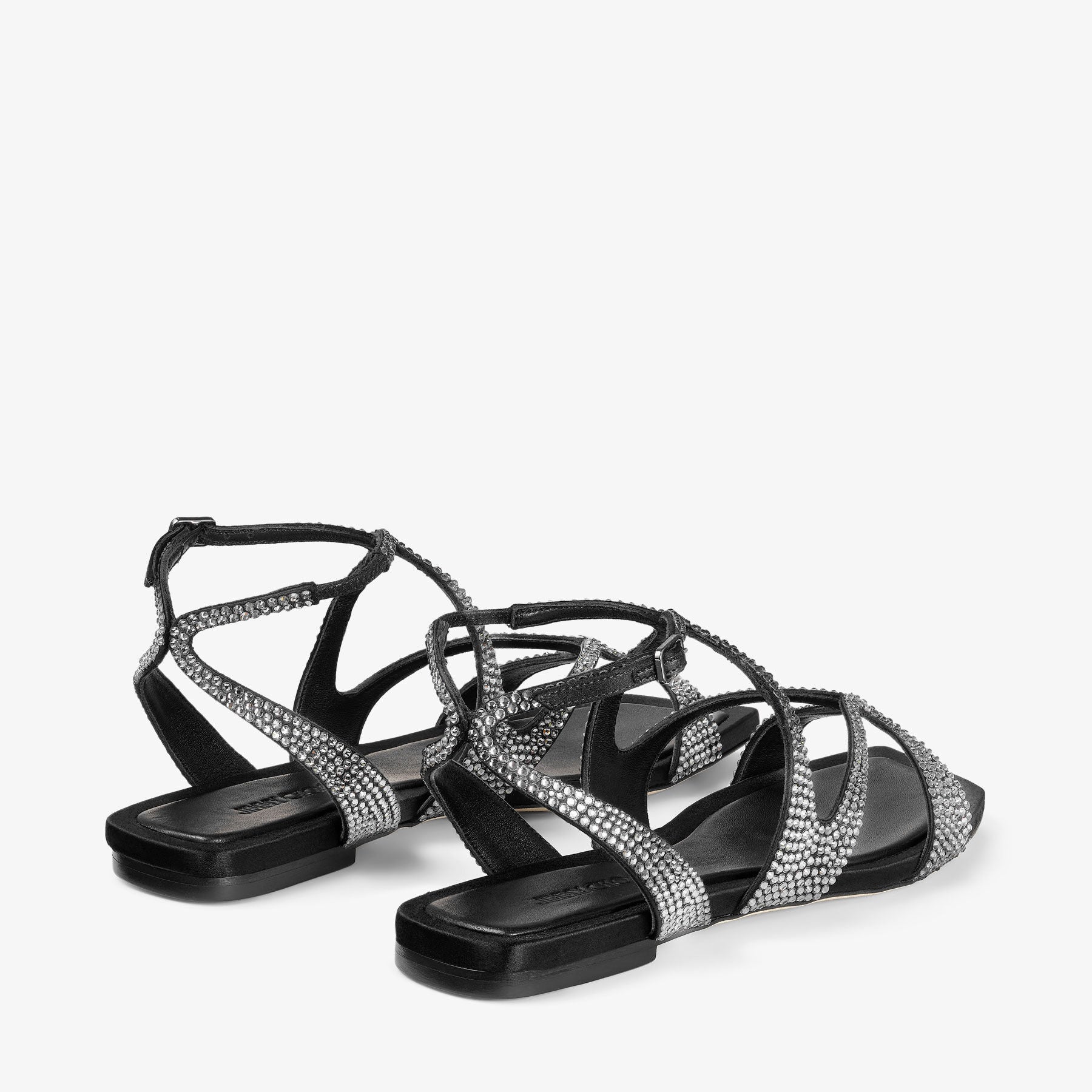 Sandales Ayla plates en satin à cristaux - Black & Smoke